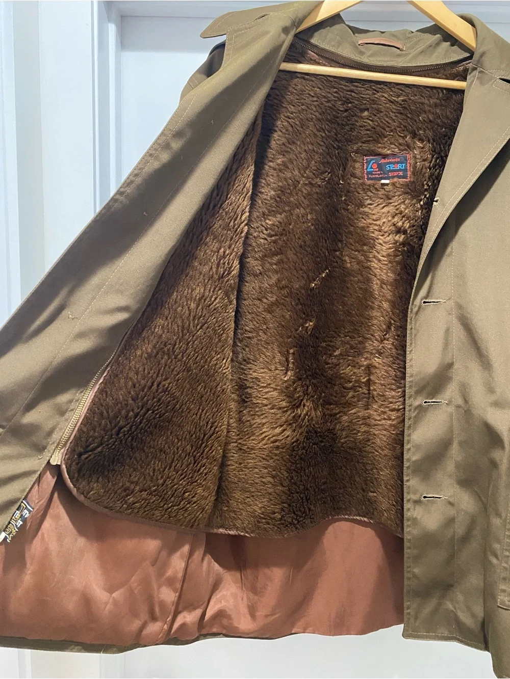 Vintage 80s Yugoslav Field Jacket Coat Makedonija Sport Lined Hooded Brown Sz 52